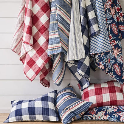 Levtex Home - Camden Quilt Set -King Quilt + Two King Pillow Shams - Buffalo Check in Red and Cream - Quilt Size (106 x 92 in.) and Pillow Sham Size (36 x 20 in.) - Reversible Pattern - Cotton