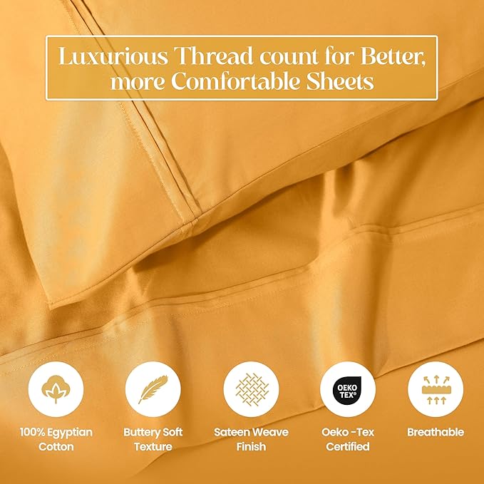 Superior 1200-Thread Count Egyptian Cotton Solid Pillowcase Set, Dijon, King