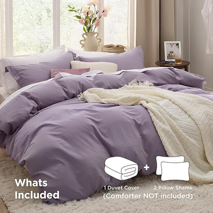 Bedsure Grayish Purple Duvet Cover King Size - 3 Pieces Prewashed Cotton-Like Polyester Extra Soft Bedding Set, Includes 1 Duvet Cover 104x90 Inches with Zipper Closure & 2 Pillow Shams, No Comforter
