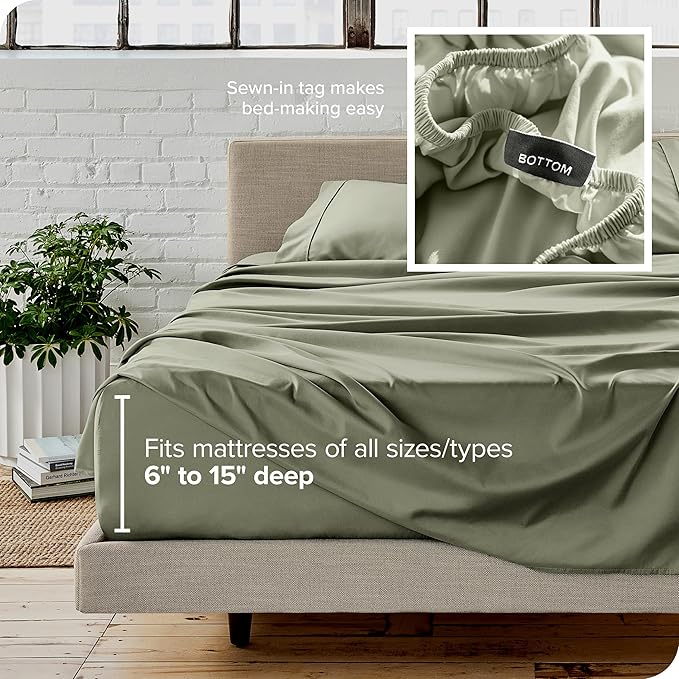 Bare Home Queen Sheet Set - 1800 Ultra-Soft Microfiber Queen Bed Sheets - Double Brushed - Deep Pockets - Easy Fit - 4 Piece Set - Bedding Sheets & Pillowcases (Queen, Sage)