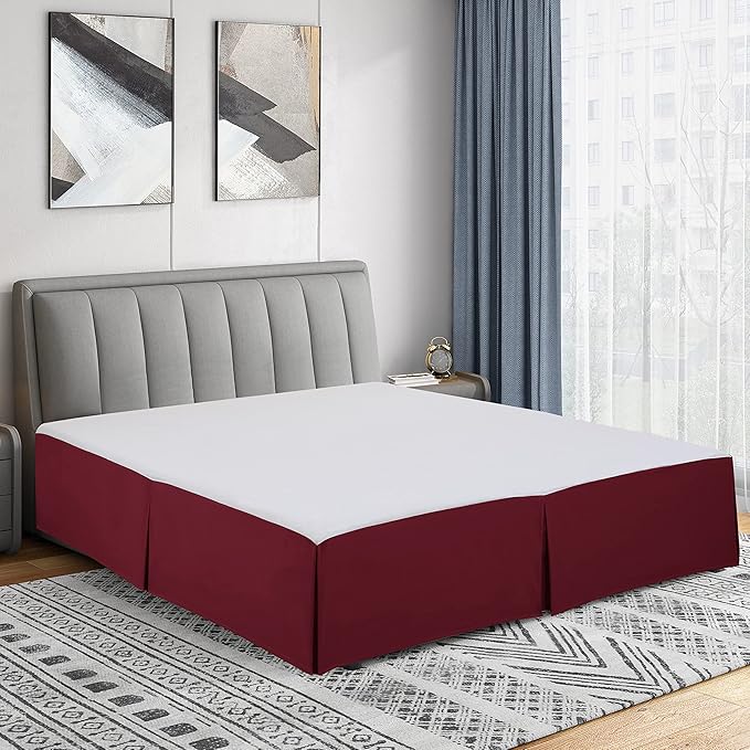 Cathay Home Double Brushed Microfiber Pleated Easy Fit Bed Skirt, Ultra Soft, Fade and Wrinkle Resistant - Burgundy, Queen