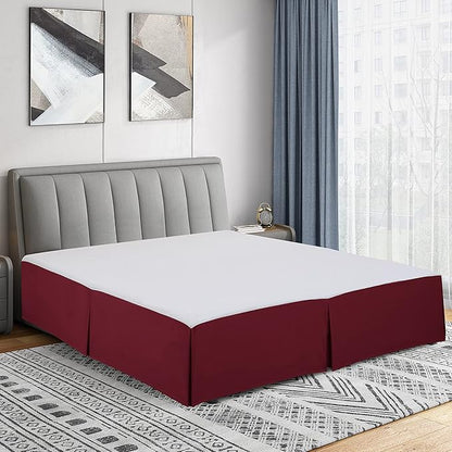 Cathay Home Double Brushed Microfiber Pleated Easy Fit Bed Skirt, Ultra Soft, Fade and Wrinkle Resistant - Burgundy, Queen