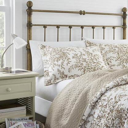 Laura Ashley - King Quilt Set, Reversible Cotton Bedding with Matching Shams, Home Decor for All Seasons (Bedford Mocha, King)