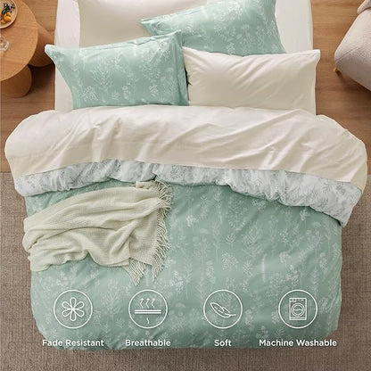 Bedsure Duvet Cover King Size - Reversible Floral Duvet Cover Set with Zipper Closure, Green Bedding Set, 3 Pieces, 1 Duvet Cover 104"x90" with 8 Corner Ties and 2 Pillow Shams 20"x36"