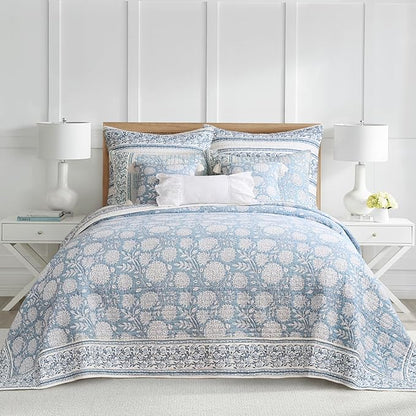 Levtex Home – Adare Blue Bedspread Set – Twin Bedspread (80x106in.) and 1 Standard Sham (20x26in.) – Floral Botanical Design – Blue and White – Reversible – Cotton