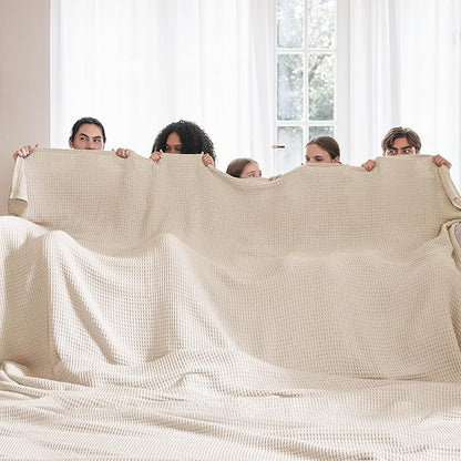 Bedsure Gentlesoft 100% Cotton Big Blanket Oversized King for Bed - Large Breathable Thick Waffle Weave Blanket for Summer, Couch Cover, Light Beige, 120x94 inches