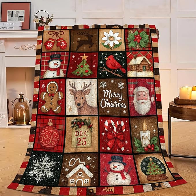 Christmas Blanket Super Soft Warm Fluffy Fleece Flannel Snowman Santa Claus Throw Blanket Cozy Fuzzy Plush Stuff Bedding Blankets Gifts for Women Kids Boys Girls Adults 60"X50"