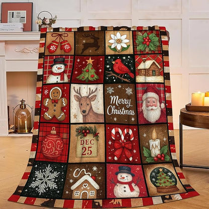 Christmas Blanket Super Soft Warm Fluffy Fleece Flannel Snowman Santa Claus Throw Blanket Cozy Fuzzy Plush Stuff Bedding Blankets Gifts for Women Kids Boys Girls Adults 60"X50"