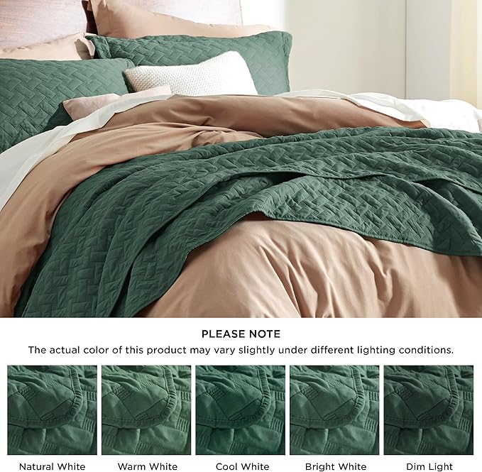 Bedsure Quilts Queen Size - Lightweight Bedspreads Queen Size with Basket Weave Pattern, Soft Quilt Bedding Set, Dark Green Comforter Set Coverlet for All Seasons with 2 Pillow Shams (90" x 96") | Skin-Friendly Soft, All-Season Comfort, Breathable, Lig...