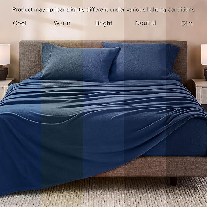 Bare Home Super Soft Fleece Sheet Set - Cal King Size - Extra Plush Polar Fleece, No-Pilling Bed Sheets - All Season Cozy Warmth (California King, Dark Blue)