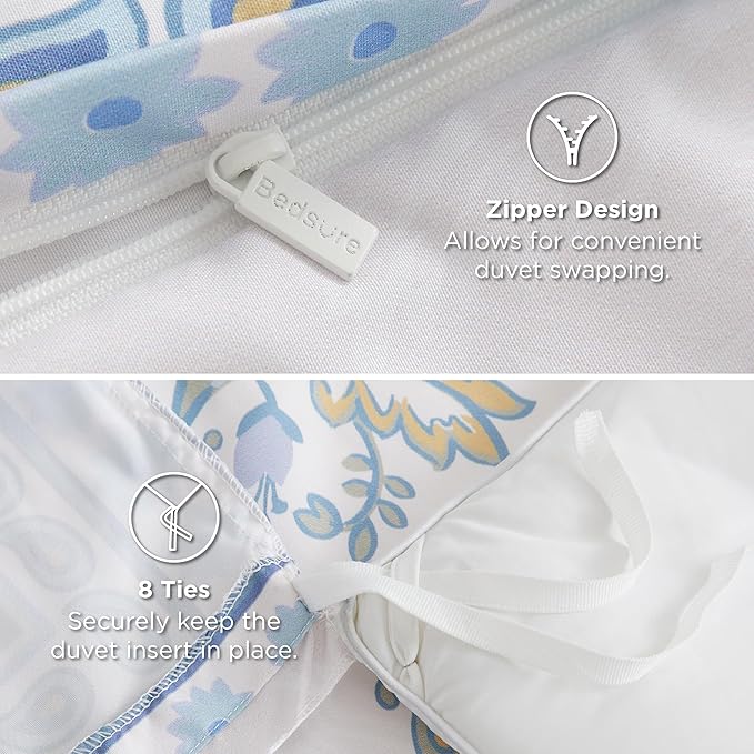 Bedsure Duvet Cover Queen Size - Reversible Paisley Scrolls Floral Duvet Cover Set with Zipper Closure, 3 Pieces Oat Milk Bedding Set with 8 Corner Ties and 2 Pillow Shams 20"x26"