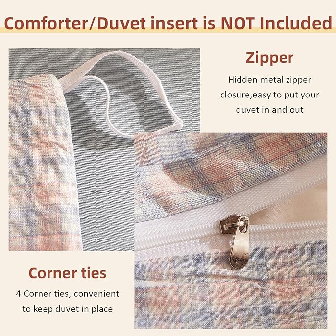 EAVD Reversible Gingham Duvet Cover Twin Pink Blue Grid Plaid Bedding Set with 2 Pillowcases Modern Checkerd Grid Duvet Cover with Zipper Closure Farmhouse Gingham Bedding Set for Boys Women Men