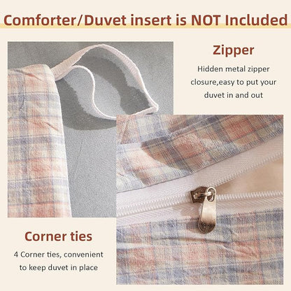 EAVD Reversible Gingham Duvet Cover Twin Pink Blue Grid Plaid Bedding Set with 2 Pillowcases Modern Checkerd Grid Duvet Cover with Zipper Closure Farmhouse Gingham Bedding Set for Boys Women Men