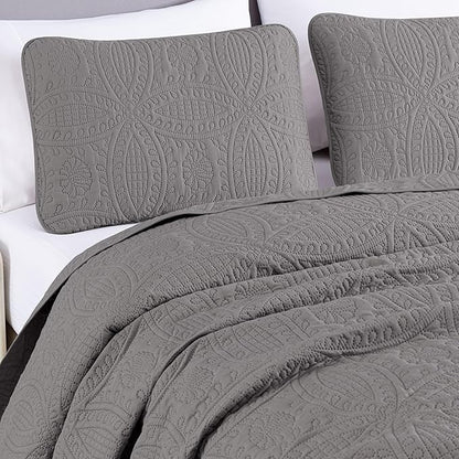 Chezmoi Collection Austin 3-piece Oversized Bedspread Coverlet Set (Queen, Gray) | Oversized, Lightweight, Fade Resistant