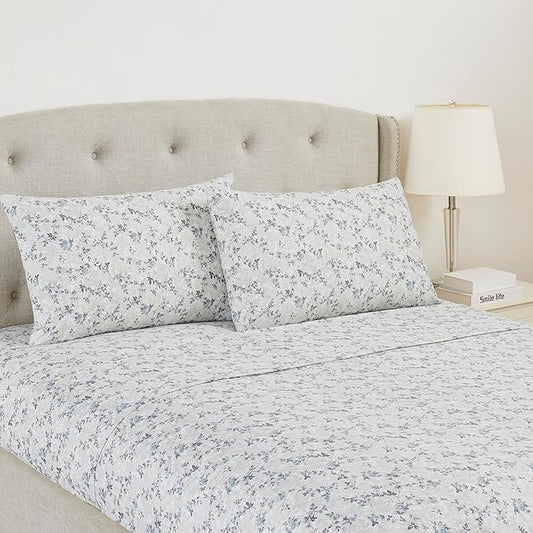 Modern Threads Silky Soft Microfiber and Wrinkle Free Sheets - Luxurious Microfiber Bed Sheets Includes Flat Sheet, Fitted Sheet with Deep Pockets, & Pillowcases Kashmir Rose Blue, California King