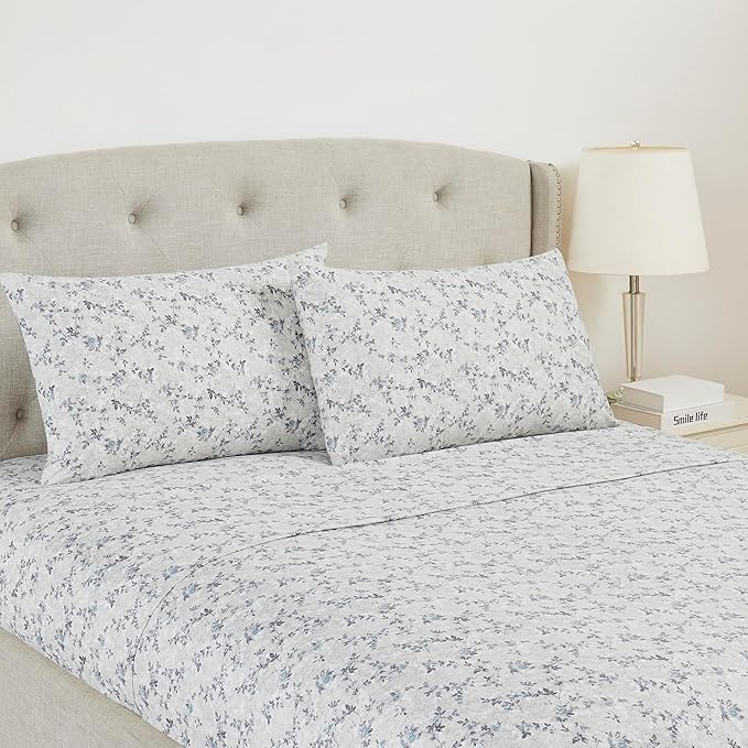 Modern Threads Silky Soft Microfiber and Wrinkle Free Sheets - Luxurious Microfiber Bed Sheets Includes Flat Sheet, Fitted Sheet with Deep Pockets, & Pillowcases Kashmir Rose Blue, Twin