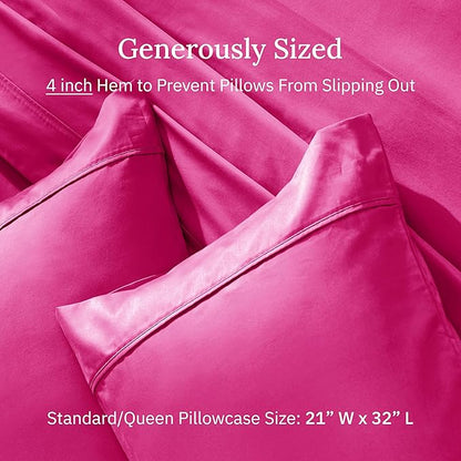 California Design Den Standard/Queen Size Pillow Cases Set of 2-400 Thread Count Sateen, Natural 100% Cotton Pillow Cases Standard Size, Soft, Roomy and Breathable - Hot Pink