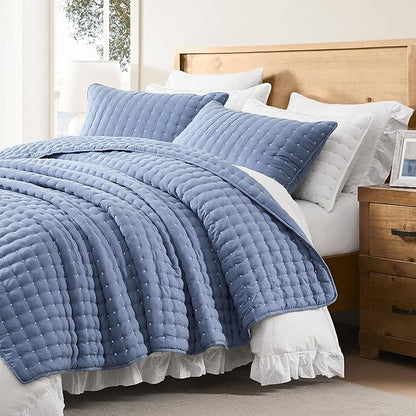 WDCOZY Blue Twin Size Quilt Bedding Sets with Pillow Sham, Lightweight Soft Bedspread Coverlet, Quilted Blanket Thin Comforter Bed Cover, All Season Summer Spring, 2 Pieces, 68x90 inches