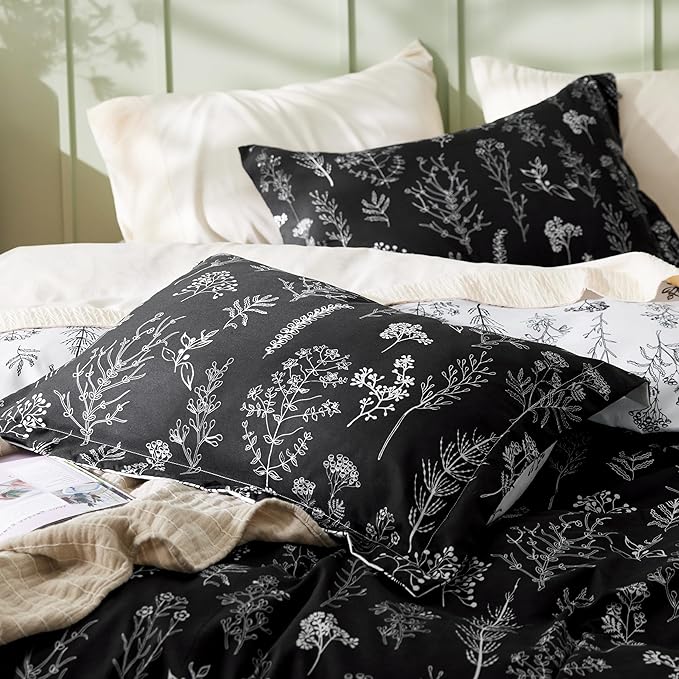 Bedsure Duvet Cover King Size - Reversible Black King Duvet Cover Set with Zipper Closure, 3 Pieces Floral Patterned Bedding Set with 8 Corner Ties and 2 Pillow Shams
