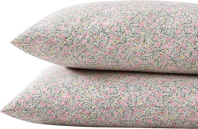 Laura Ashley - Standard Pillowcase Set, Breathable Percale Cotton Bedding, Crisp & Cool for Year Round Use, Coquette Room Decor (Loveston Pink, 2 Piece)