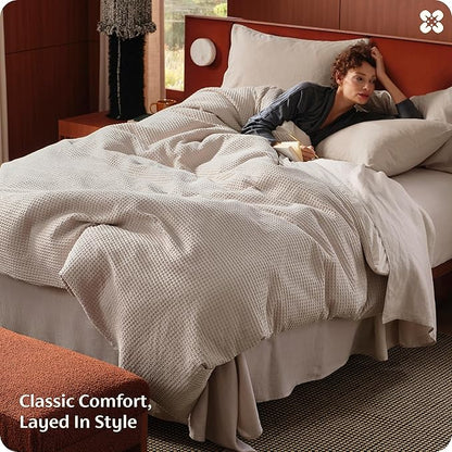 Bedsure Cotton Duvet Cover King Size - 100% Cotton Waffle Weave Linen Duvet Cover, PureWoven Textured Breathable Bedding Comforter Cover for All Season, 1 Duvet Cover Only 104"x90"