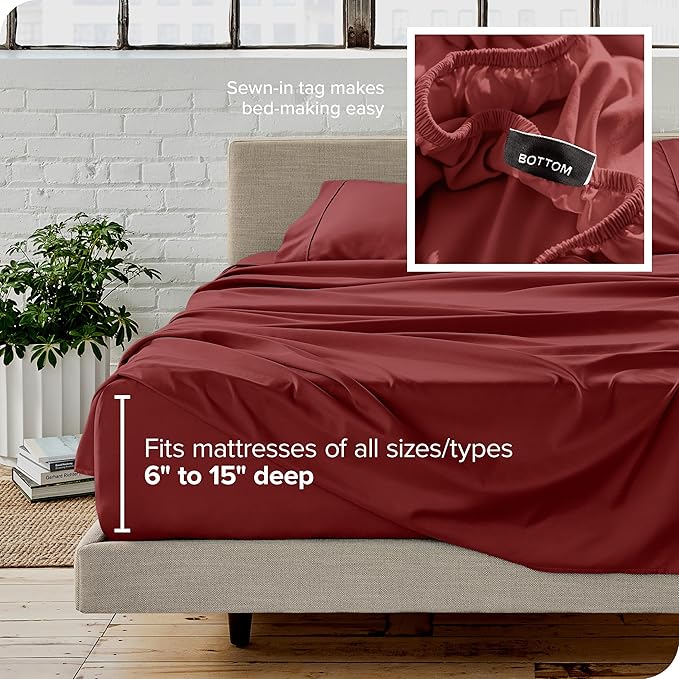 Bare Home Full XL Sheet Set - 1800 Ultra-Soft Microfiber Full Extra Long Bed Sheets - Double Brushed - Deep Pockets - Easy Fit - 4 Piece Set - Bedding Sheets & Pillowcases (Full XL, Rosewood)