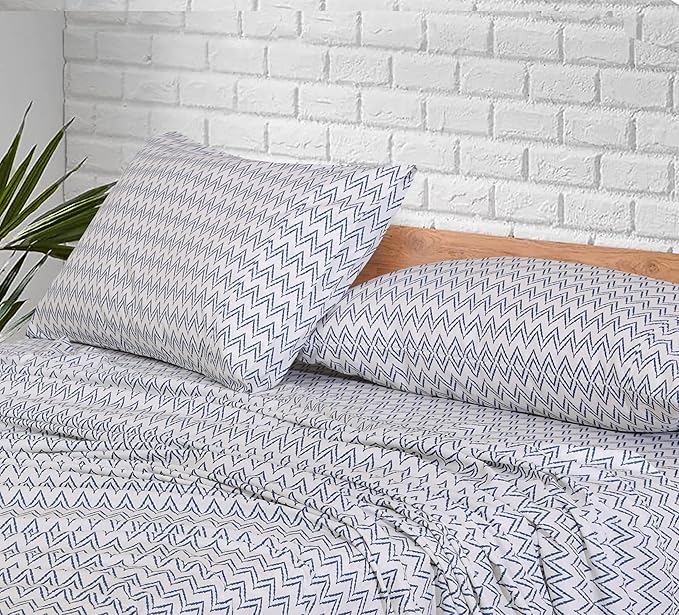 RUVANTI 100% Cotton Sheets – California King Percale Bedding, Cooling & Breathable Floral Design, Durable with a Crisp, Soft & Comfortable Feel, 14" Deep Pocket, 4-Piece Set, Chevron