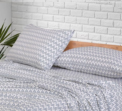 RUVANTI 100% Cotton Sheets – Split King Size Percale Bedding, Cooling & Breathable Floral Design, Durable with a Crisp, Soft & Comfortable Feel, 16" Deep Pocket, 5-Piece Set, Chevron