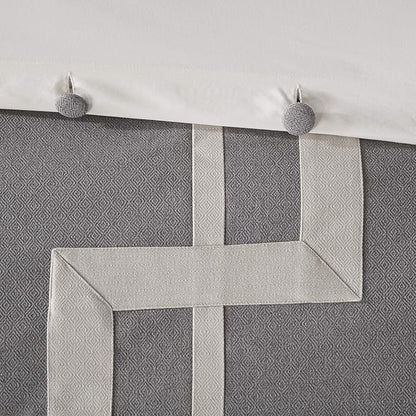 Madison Park Signature Cozy Comforter Set - All Season Bedding Combo Filled Insert and Removable Duvet Cover, Shams, Decorative Pillows, Queen (92 in x 96 in), Elegance Grey 9 Piece