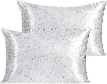 NTBAY 2 Pack Satin Standard Pillowcases for Hair and Skin, Luxurious and Silky Marbling Printed Pillow Cases with Envelope Closure, 20x26 Inches, White