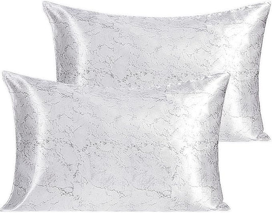 NTBAY 2 Pack Satin Standard Pillowcases for Hair and Skin, Luxurious and Silky Marbling Printed Pillow Cases with Envelope Closure, 20x26 Inches, White
