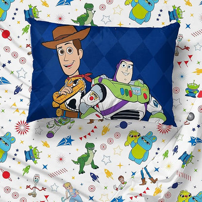 Jay Franco Kids Sheet Set with Fitted, Flat Sheets & Pillow Cover - Ultra-Soft Bedding with Pillowcase for Room Decor, White - Toy Story, 3 Piece Twin