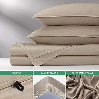 Pure Bamboo Full Sheets, Genuine 100% Organic Viscose Derived from Bamboo Bed Sheet Set, Luxuriously Soft & Cooling, Double Stitching, 2 Year Quality Promise (Full, Sand)