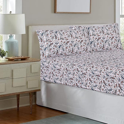 RUVANTI 100% Cotton Sheets – Queen Size Percale Bedding, Cooling & Breathable Floral Design, Durable with a Crisp, Soft & Comfortable Feel, 16" Deep Pocket, 4-Piece Set, Teal Paisley