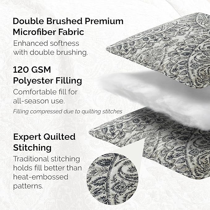 Southshore Fine Living, Inc. Ashanti Collection Oversized Quilt Twin Bedding Set Lightweight, Soft Coverlet Bedspread 2-Piece with one Matching sham (69 in Wide x 98 in Long), Twin/XL, Grey