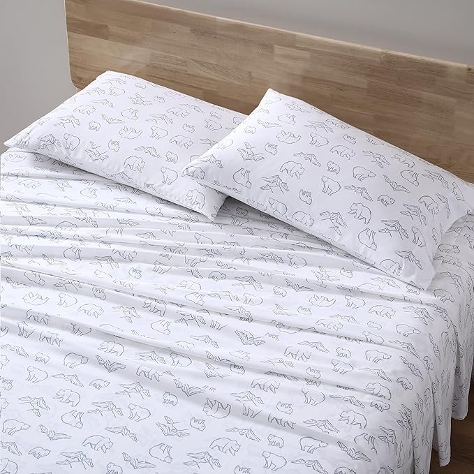 Eddie Bauer - Full Sheets, Cotton Percale Bedding Set, Crisp & Cool Home Decor, Dorm Room Essentials (Smokey Bear Camp Grey, Full)