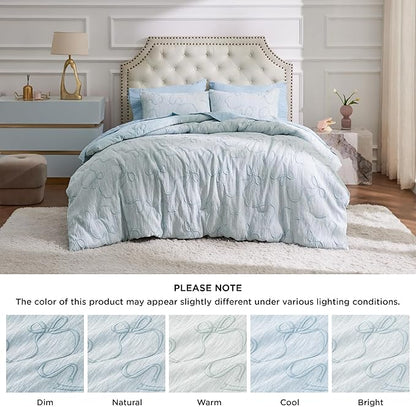 Bedsure Dusty Blue King Size Comforter Set, GentleSoft™ 3 Pieces Breathable Bow Comforter Set Women with 2 Pillow Shams, Cute King Bedding Set Room Decor Aesthetic Bedroom Decor, 104x90 Inches