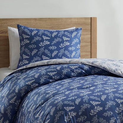Nestl Twin/Twin XL Comforter Set - Slate Blue Bed in a Bag Twin, 2 Pieces Reversible Bed Set, Soft Floral Bedding Set for College Dorm, All Season Botanical Comforters with Pillow Sham