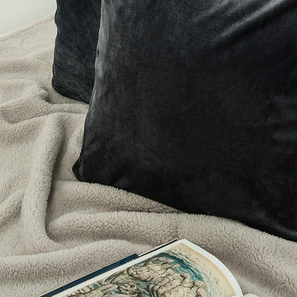 NTBAY Zippered Velvet Square Throw Pillow Covers, 2 Pack Soft and Luxury Decorative Cushion Cases, 18x18 Inches, Charcoal Grey