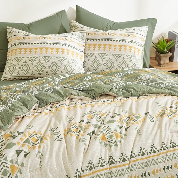 Geniospin Full Comforter Set - 7 Pieces Bed in a Bag, Comfortable Western Bedding Sets for All Seasons, Lightweight Soft Boho Comforter Bed Set with Sheets, Pillowcases & Shams