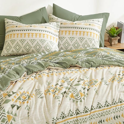 Geniospin Queen Comforter Set - 7 Pieces Reversible Bedding Set, Boho Bed in A Bag, Lightweight Soft Aztec Bedding, All Season Bed Comforter Set with Sheets, Pillowcases & Shams