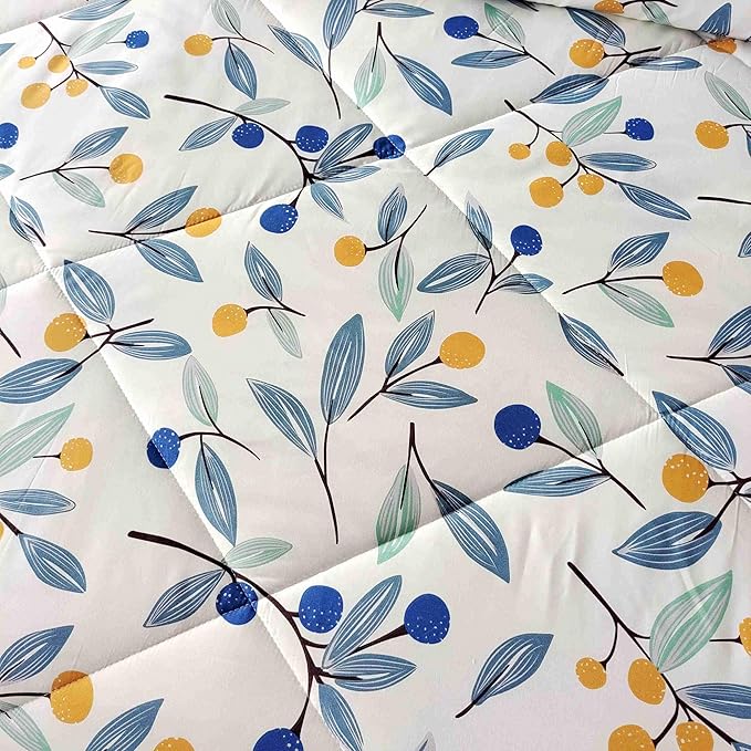 SDIII 3PCS Blue Floral Comforter Set Queen, Soft Microfiber Lightweight Blue Floral Comforter Queen, Vintage Coquette Bedding Quilt Set for All Season