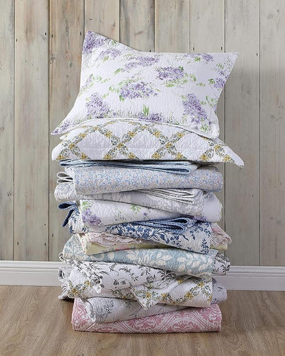 Laura Ashley Home - Twin Quilt Set, Reversible Floral Cotton Bedding with Matching Sham, Home Decor for All Seasons (Walled Garden Blue, Twin)