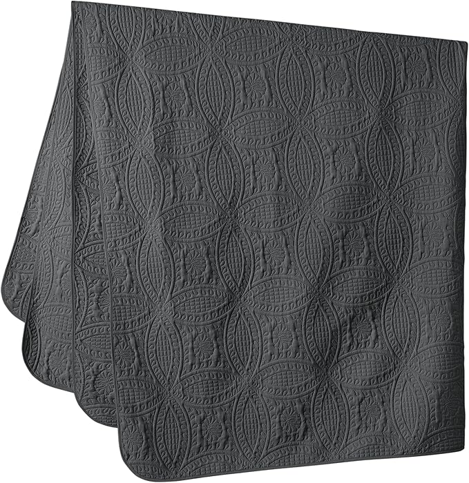 Chezmoi Collection Austin 3-piece Oversized Bedspread Coverlet Set (Queen, Charcoal) | Oversized, Lightweight, Fade Resistant