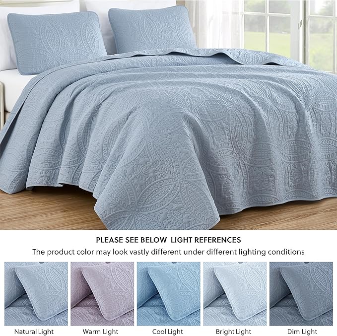 Chezmoi Collection Austin Queen Oversized Bedspread Set, 3-Piece Pinsonic Quilted Lightweight Microfiber Bedspread Coverlet, Cool Gray | Oversized, Lightweight, Fade Resistant