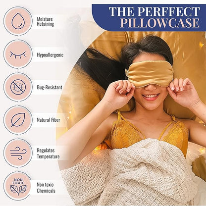 Blissy Silk Pillowcase - 100% Pure Mulberry Silk - 22 Momme 6A High-Grade Fibers - Silk Pillow Cover for Hair & Skin - Regular, Queen & King (Gold, King)