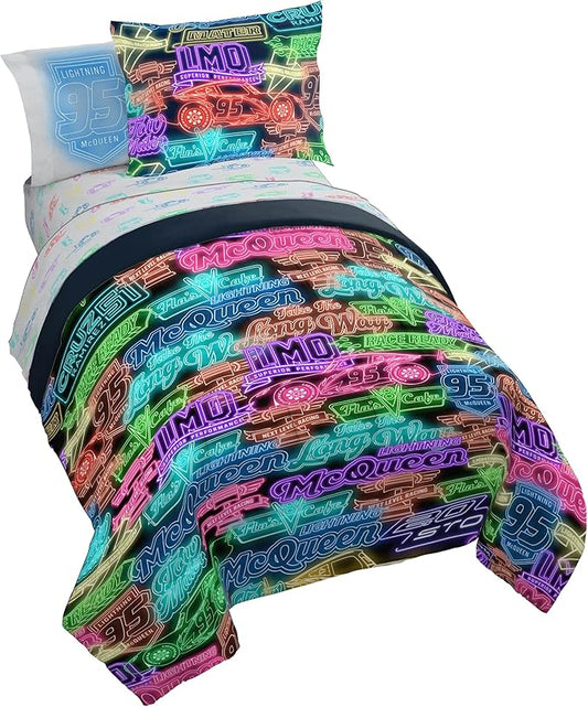 Jay Franco Kids Comforter Set Includes Sheets and Pillow Covers - Soft and Cozy Bed Set for Stylish Room Decor, Black - Cars, 7 Piece Full Bedding