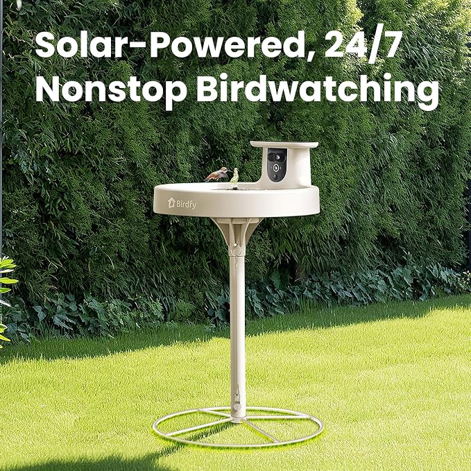 Smart Bird Bath with Camera Solar Powered & Solar Fountain & Stand, Dual-Lens Camera for Bird Watching in Phone, Auto Capture Bird Videos, Ideal Present for Bird Lover (AI by Subscription)