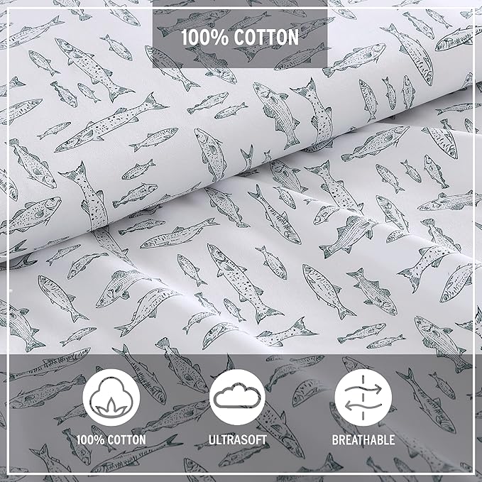 Eddie Bauer- Twin Sheet Set, Cotton Percale Bed Sheets, Crisp & Cool, Ideal Dorm Essentials (Albright Hill Green, Twin)