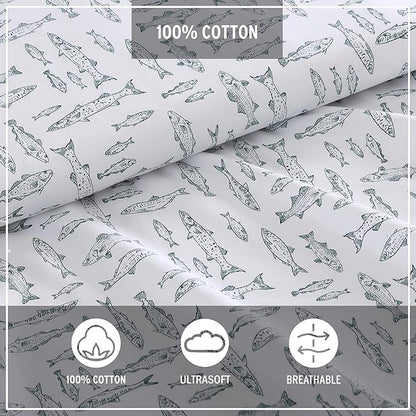 Eddie Bauer- Twin Sheet Set, Cotton Percale Bed Sheets, Crisp & Cool, Ideal Dorm Essentials (Albright Hill Green, Twin)